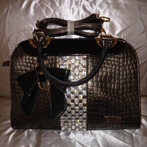 Dazzling Crossbody Handbag Crocodile w/ Ribbon Bow and Rhinestone Bling (New)